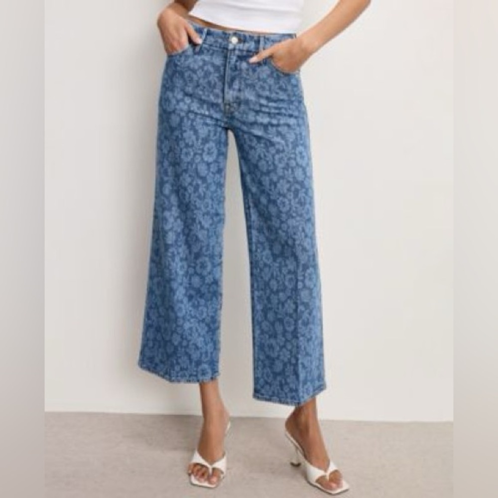 Good American Good Waist Palazzo Crop High Rise Boho Chic Jeans Plus Size 24 NWT
